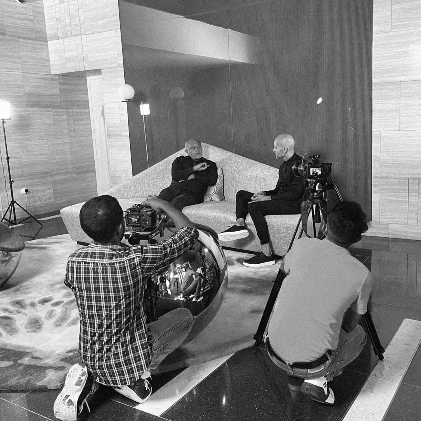 James and Cecil Balmond being filmed for an interview